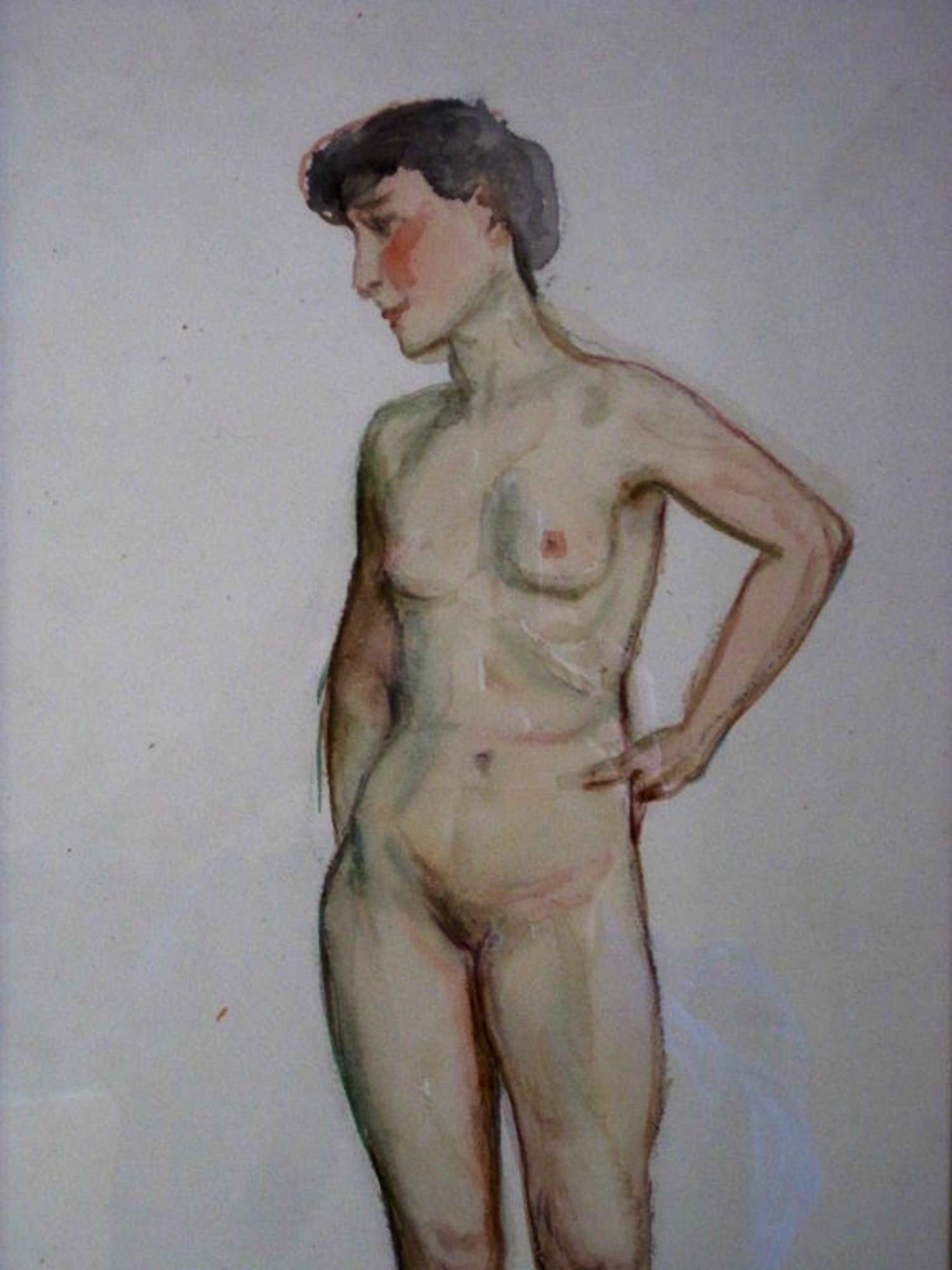 Johan Meijer - Johan Meijer 1885-1970 aquarel staand naakt ca 1920 verkocht voor € 40!