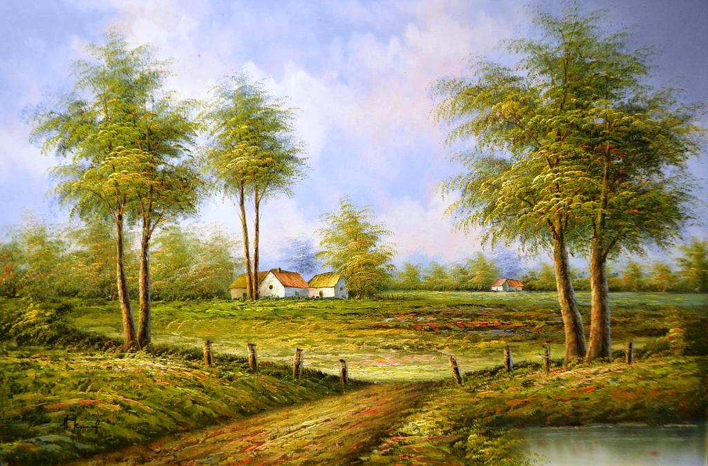 Henner(Heinrich) Knauf, Olieverf op doek, Landschap verkocht voor € 160!