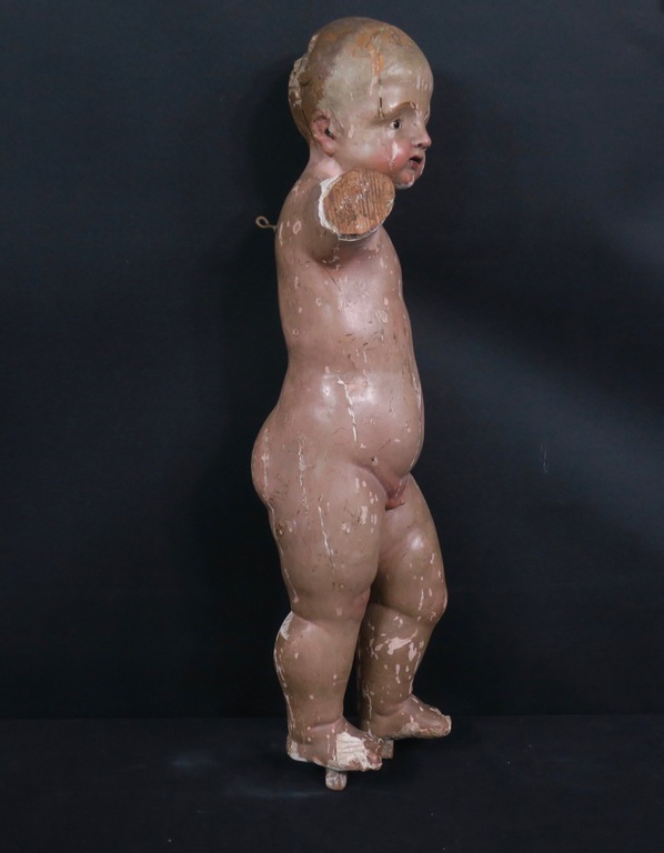18e Eeuws sculptuur: Gestoken hout, polychroom beschilderd met glazen ogen kopen? Bied vanaf 150!