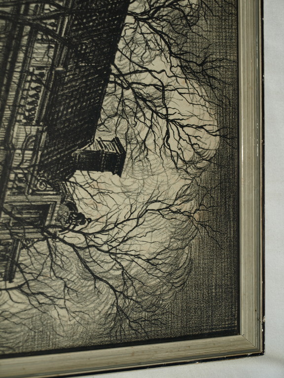 Albert Hemelman : litho – Grachtenpand Amsterdam – Ingelijst – ca 1935 kopen? Bied vanaf 1!