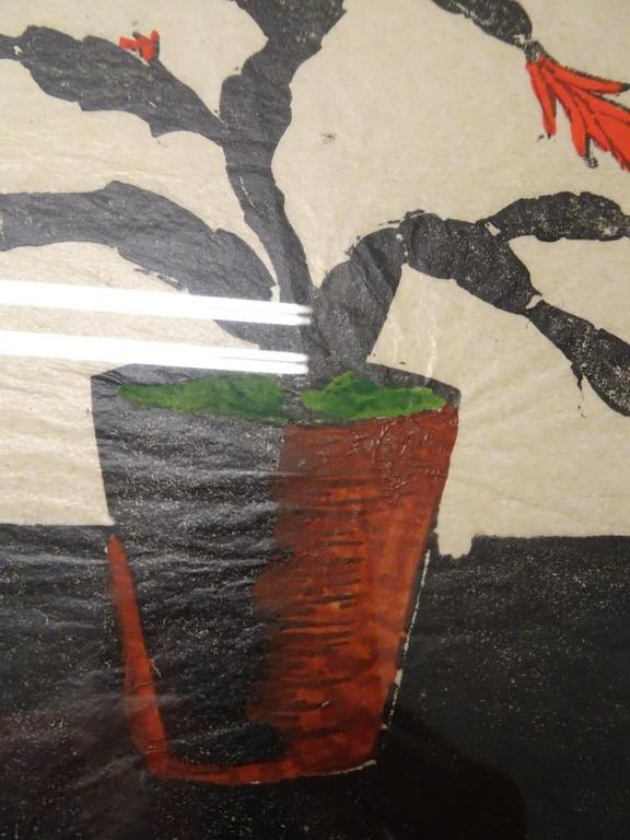 Jac de Bree, Houtdruk kleur, cactus in pot. kopen? Bied vanaf 20!