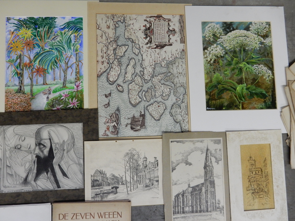 Divers origineel werk op papier (Brekelmans) + oude prenten en prentenmappen kopen? Bied vanaf 1!