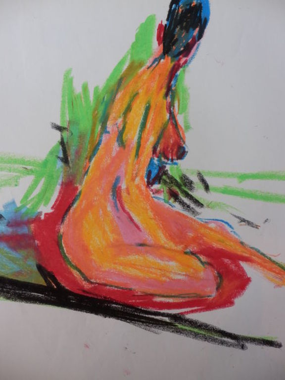 JUUL NEUMANN   Pastelkrijttekening op papier   ZITTEND NAAKT   kopen? Bied vanaf 40!