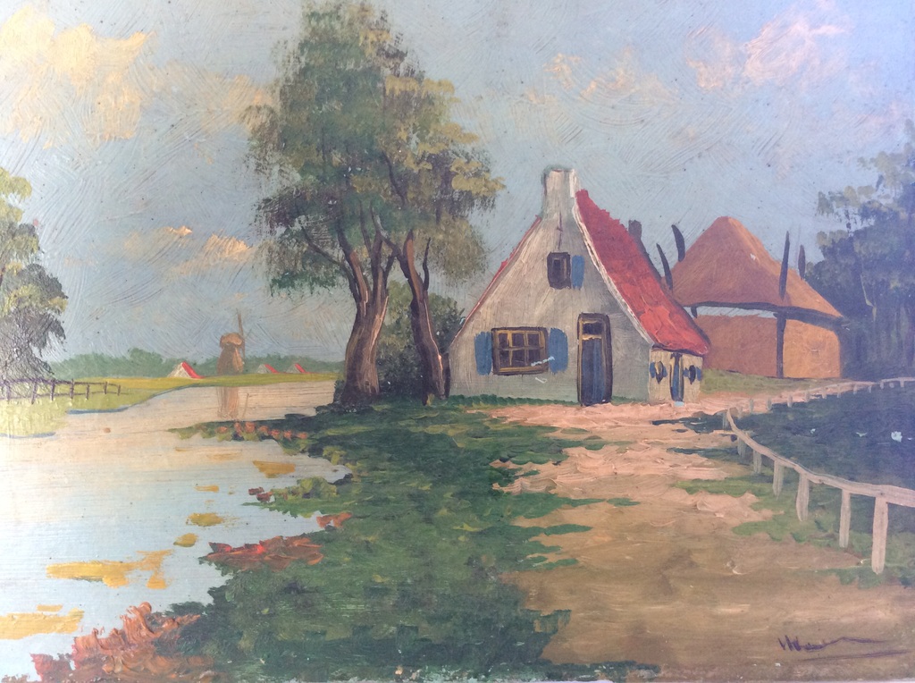 Onduidelijk gesigneerd klein schilderijtje waterverf op vezelhout  kopen? Bied vanaf 1!