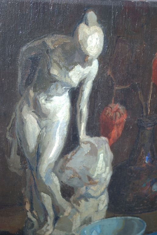 Stilleven met vrouwenbeeld - olieverf op doek - gesigneerd kopen? Bied vanaf 80!