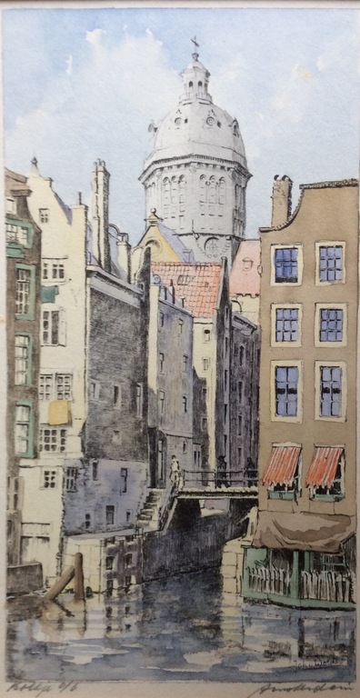 Johan van Wolde - Kolkje A'dam, litho ingekleurd verkocht voor € 40!