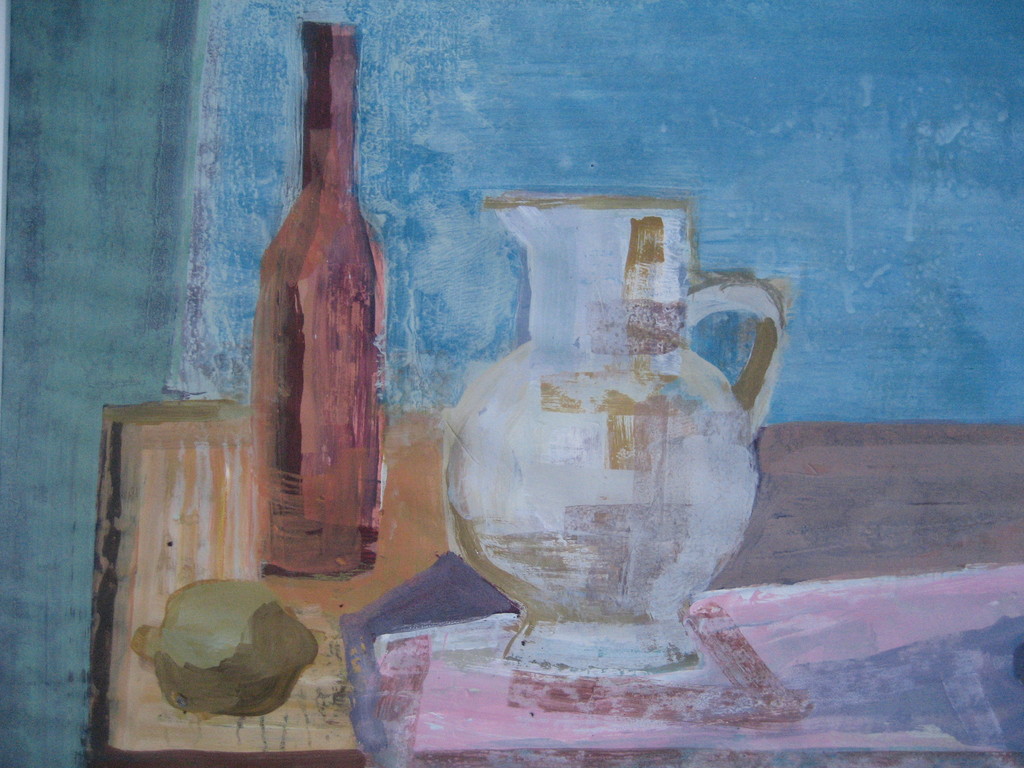 Giselle Weegels - Giselle Weegels- Gouache op karton- Compositie Stilleven met kan kopen? Bied vanaf 15!