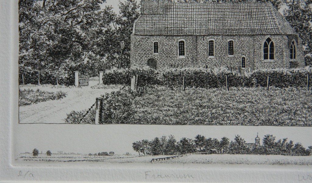 Wim van der Meij, ets, kerk en terp Fransum kopen? Bied vanaf 45!