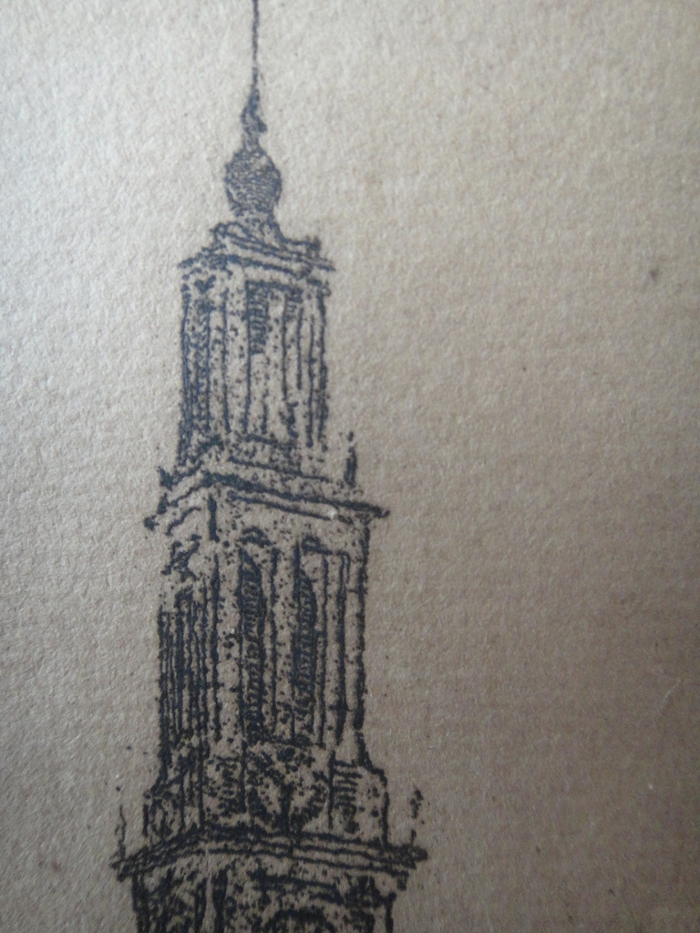 Hollandse school, oude litho, doorkijkje op kerk kopen? Bied vanaf 1!