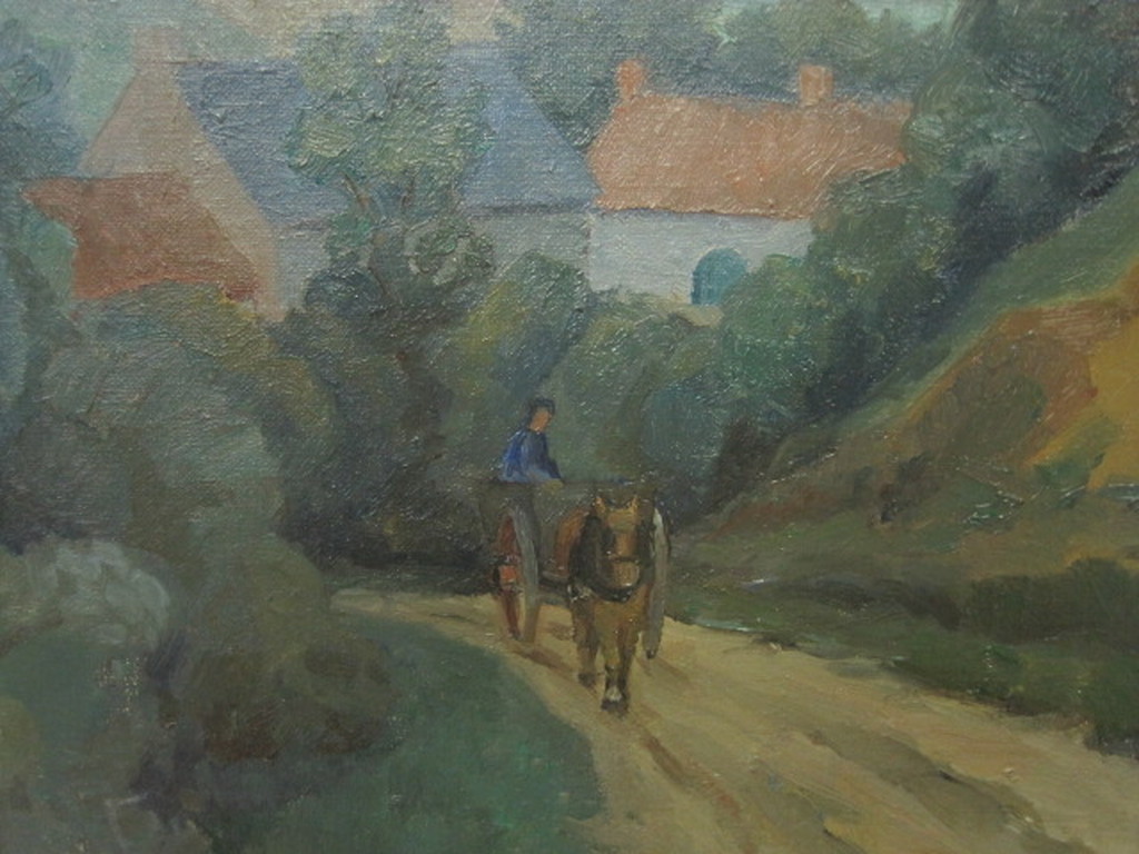 Joh. Eshuis 1904-1971 - "Paard en wagen in landschap" olieverf ca. 1940 kopen? Bied vanaf 1!