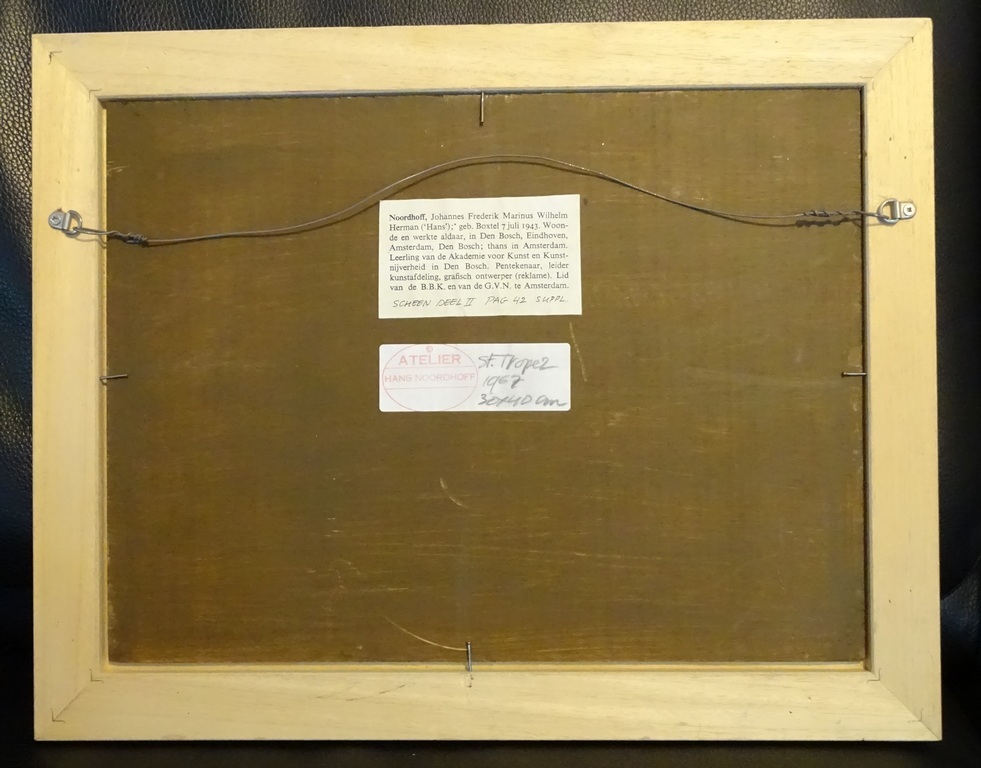 Hans Noordhoff (1943)  --  Olieverf op paneel  --  St Tropez 1967 kopen? Bied vanaf 45!