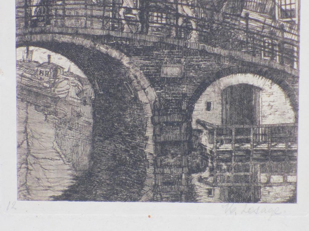 Hendrik Lesage, Amsterdamse brug met personen en paard, Ets kopen? Bied vanaf 40!