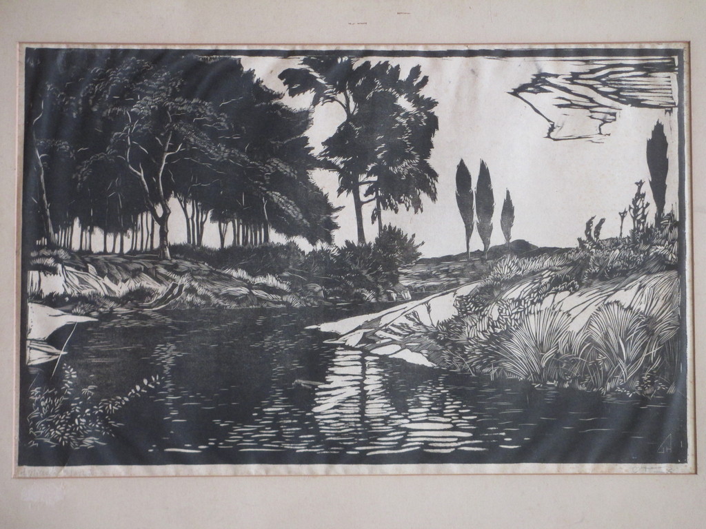 Johan Haak, Bosbeek, Houtsnede  verkocht voor € 35!