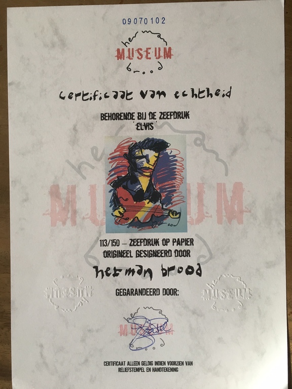 Herman Brood - Originele Handgesigneerde Zeefdruk: "Elvis" Met HBM certificaat. kopen? Bied vanaf 175!