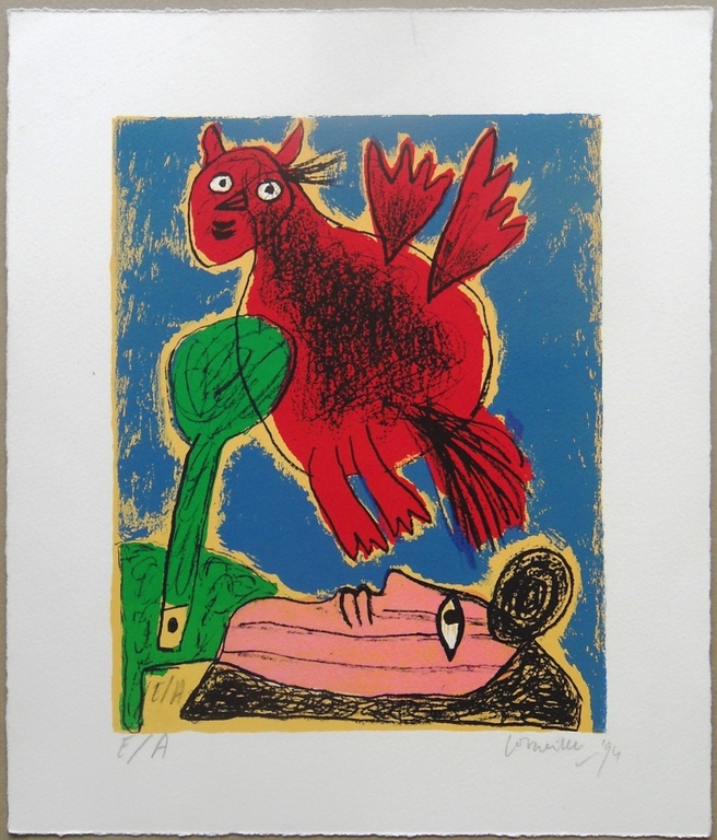 Corneille : Vogel in rood (mooie litho) verkocht voor € 70!