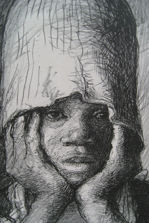 Aat Veldhoen, aankijkende negerin,gem.techniek,rota+getekend o.a. met inkt en potlood kopen? Bied vanaf 100!