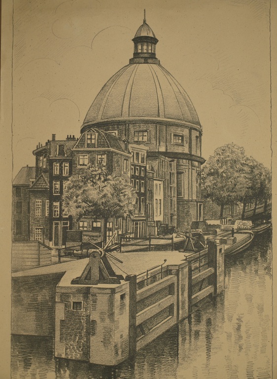 Tekening – Ronde Lutherse Kerk in Amsterdam – Gesigneerd - Oud kopen? Bied vanaf 1!