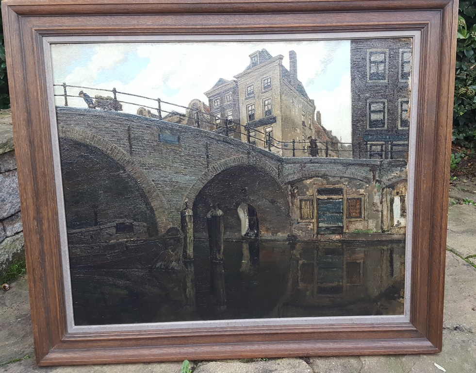 Hendrikus IJkelenstam - Oudegracht Utrecht - olie op doek, gesigneerd en verso kopen? Bied vanaf 1100!
