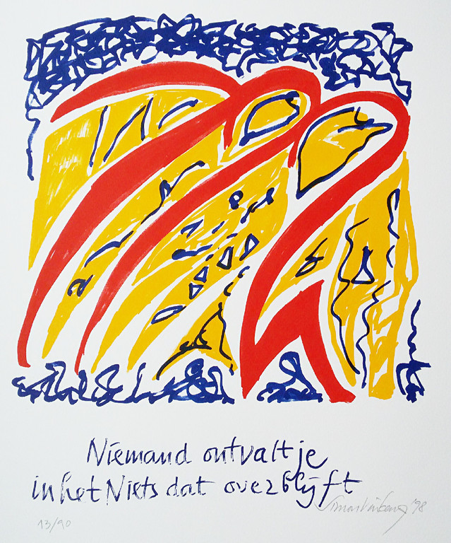 Simon Vinkenoog - Niemand ontvalt je in het Niets dat overblijft, zeefdruk verkocht voor € 100!