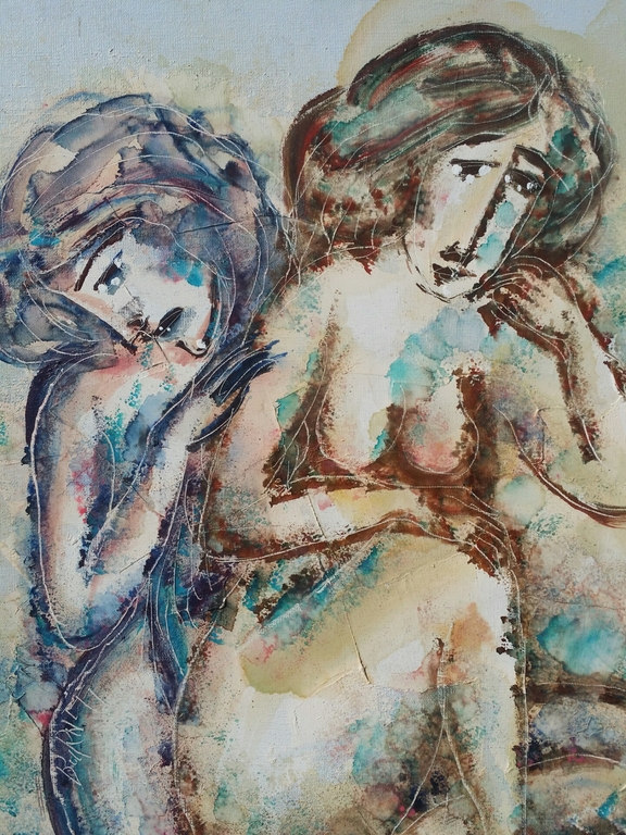 Calvin Burnett. Acryl op doek. Twee vrouwen.  kopen? Bied vanaf 1!