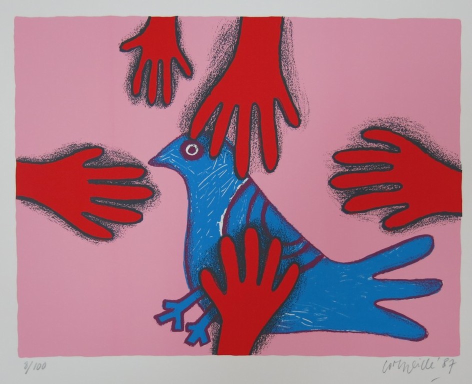 Corneille: Zeefdruk, Blauwe vogel kopen? Bied vanaf 150!