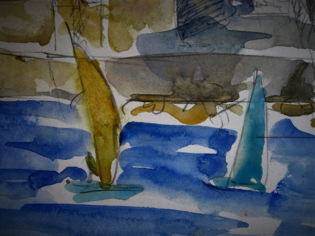 Onduidelijk gesigneerde expressionistische Aquarel Antibes Zuid Frankrijk 1996 kopen? Bied vanaf 1!