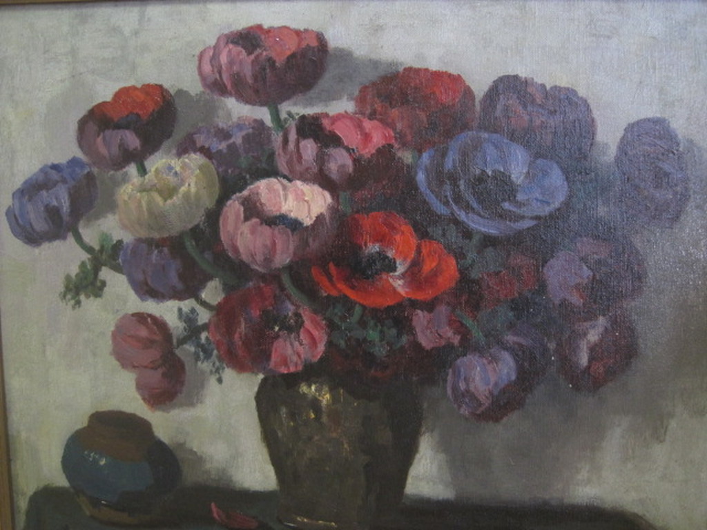 Oud klassiek olieverf stilleven "Anemonen" gesigneerd Jan van den Brink  kopen? Bied vanaf 1!