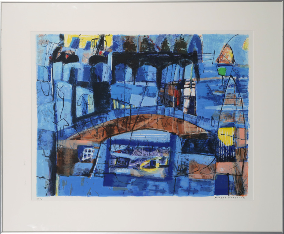 Anneke Peereboom: Zeefdruk, Sailing signals II - Ingelijst verkocht voor € 35!