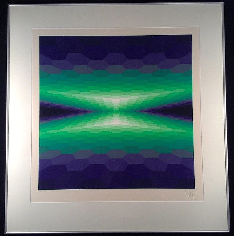 Yvaral (Jean-Pierre Vasarely) - 'Meta' - gesigneerde zeefdruk - ingelijst verkocht voor € 270!