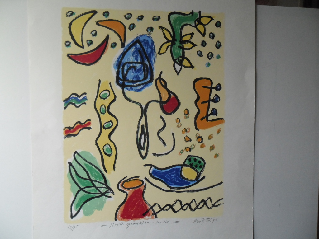 Titel : Mooie gedachten . Kleurrijke speelse zeefdruk. kopen? Bied vanaf 45!