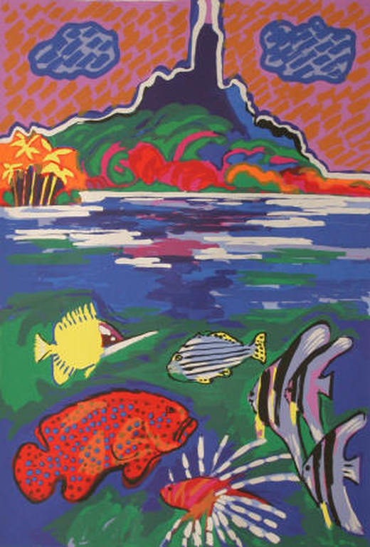 FRANK ROSEN GR.Zeefdruk ,,TAHITI RIF,, Handgesigneerd verkocht voor € 45!