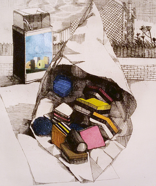 Nicolaas Wijnberg - Engelse drop, aquatint ets met collage verkocht voor € 100!