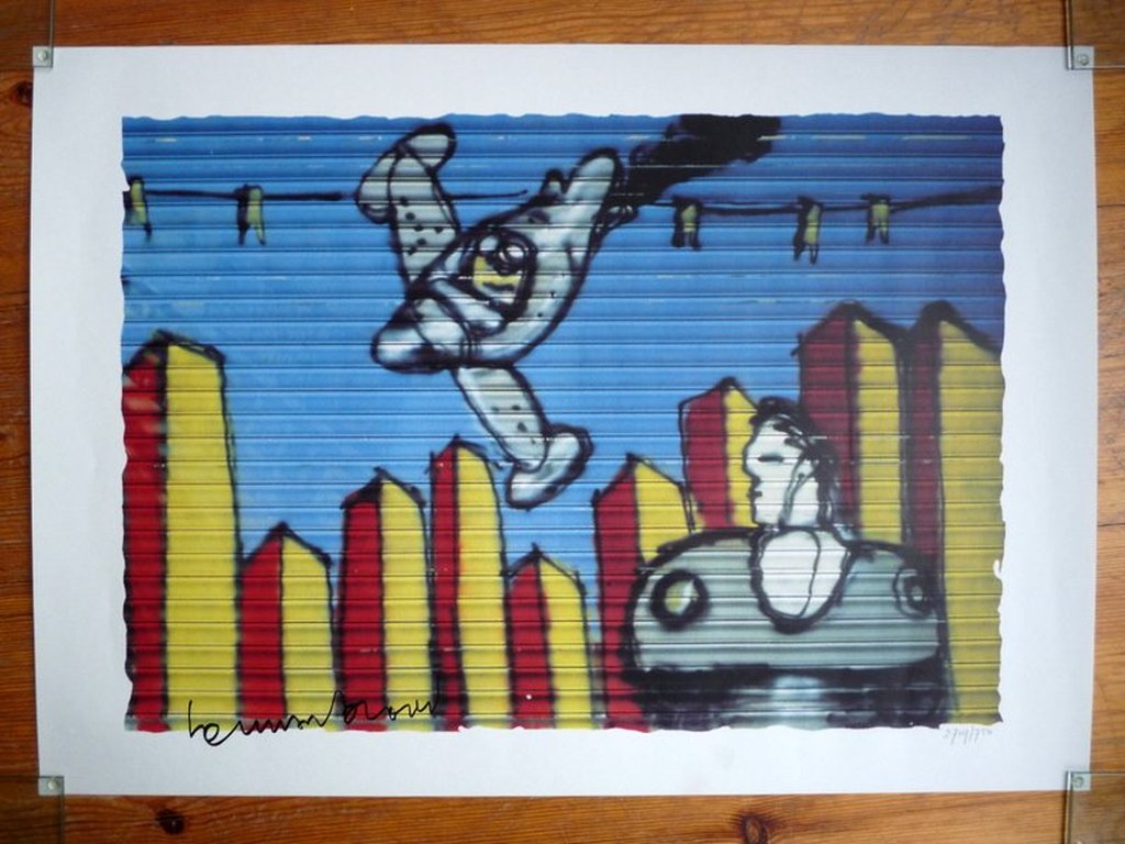 Herman Brood, zeefdruk "Vliegtuig" kopen? Bied vanaf 1!