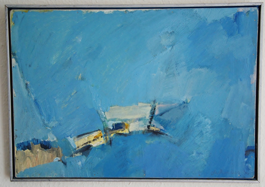 Jo Manders, Olieverf op paneel, abstract verkocht voor € 35!