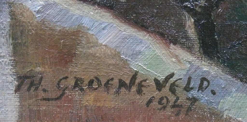 Theo Groeneveld: olieverf, Dorp aan de Ourthe kopen? Bied vanaf 129!