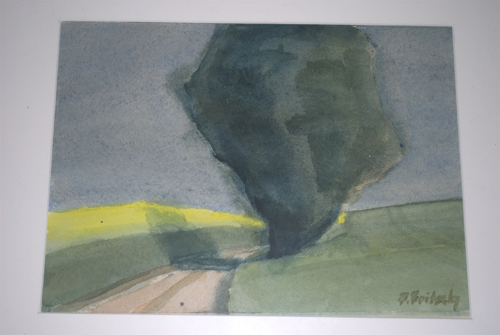 Noordfrans landschap met boom - aquarel - gesigneerd en mooi ingelijst kopen? Bied vanaf 39!