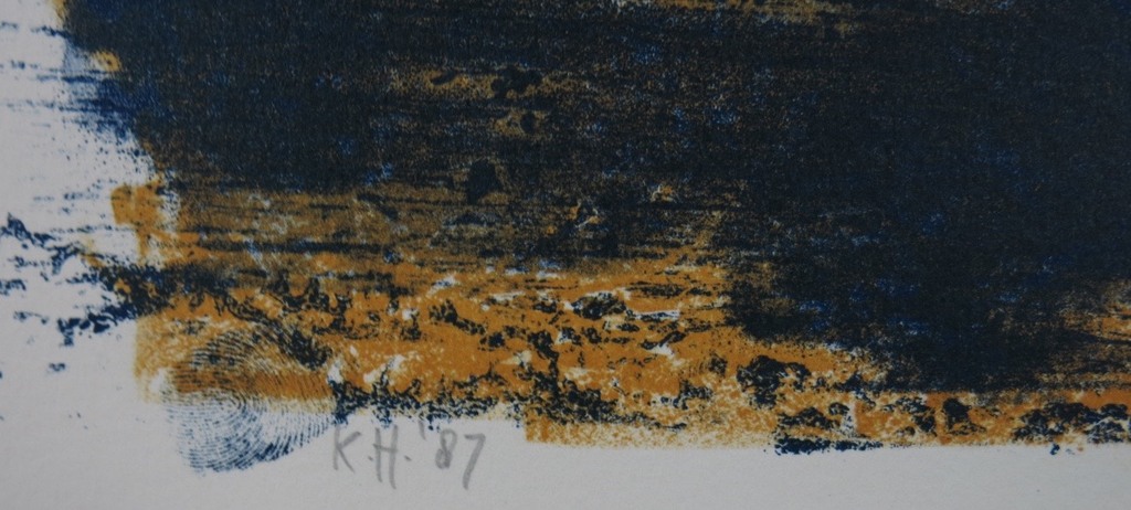 Klaas Hoek: Litho, Abstracte compositie met 2 bruine figuren kopen? Bied vanaf 1!