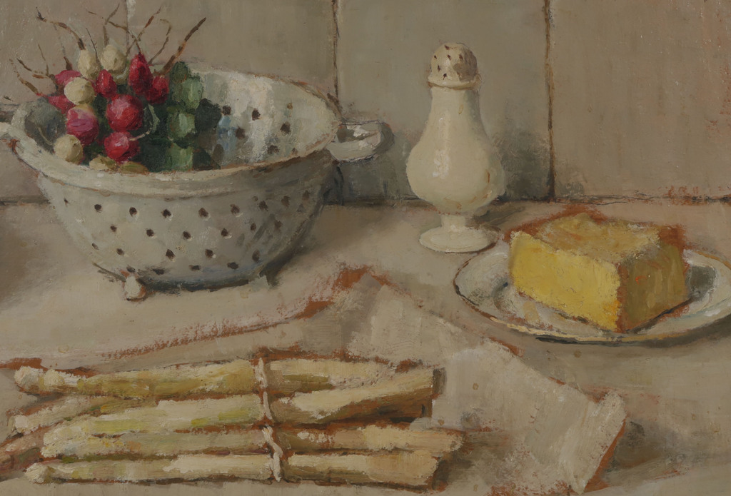 Lucie van Dam van Isselt: Olieverf op paneel, Voorjaarsgroente - Ingelijst kopen? Bied vanaf 2000!