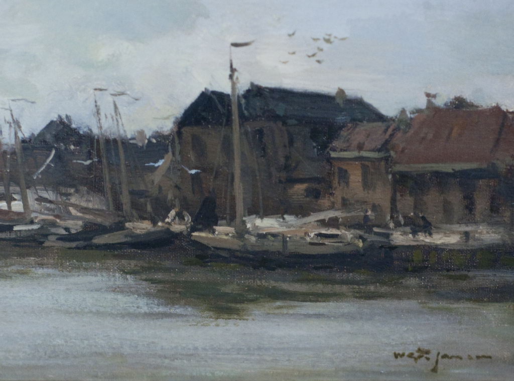 W.G.F. Jansen, Riviergezicht met molen, olieverf op doek, gesigneerd kopen? Bied vanaf 1450!