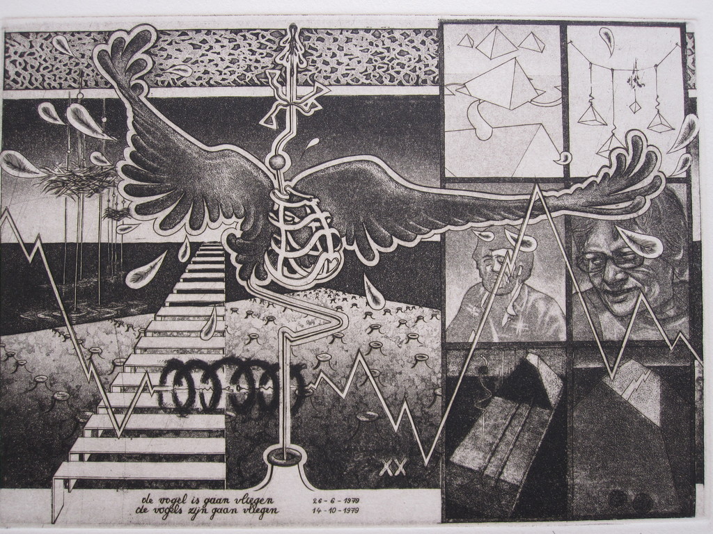 Jan Vandeweghe, burijngravure en aquatint, de vogel is gaan vliegen kopen? Bied vanaf 18!