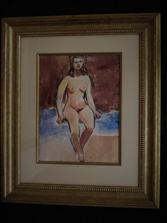 Omstr. 1920 gesigneerd Herman Bieling Rotterdam "de Branding" Aquarel "vr naakt" kopen? Bied vanaf 1!