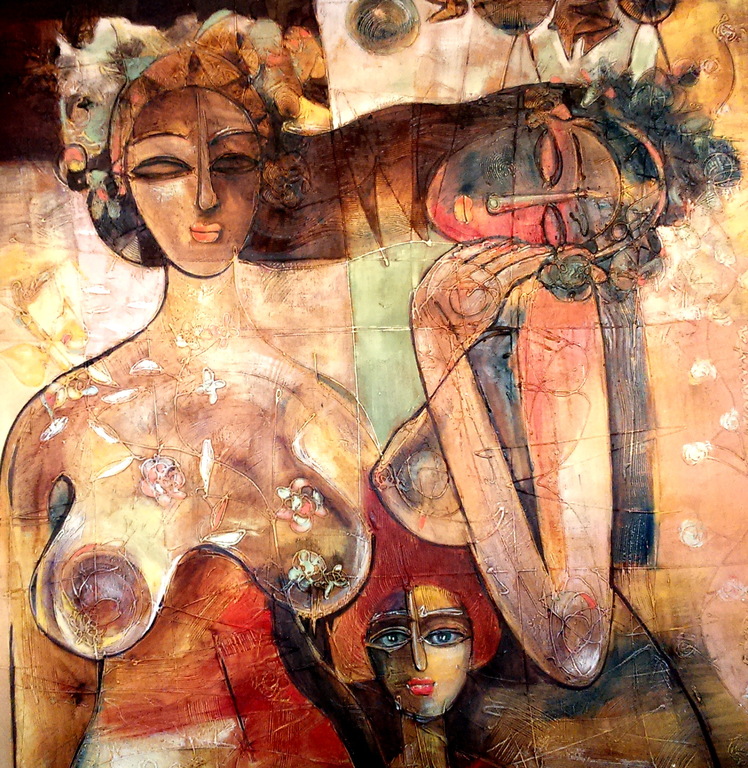 Two Dancers,  olieverf op canvas - 140cm x 140cm :gesigneerd - 2005 kopen? Bied vanaf 250!