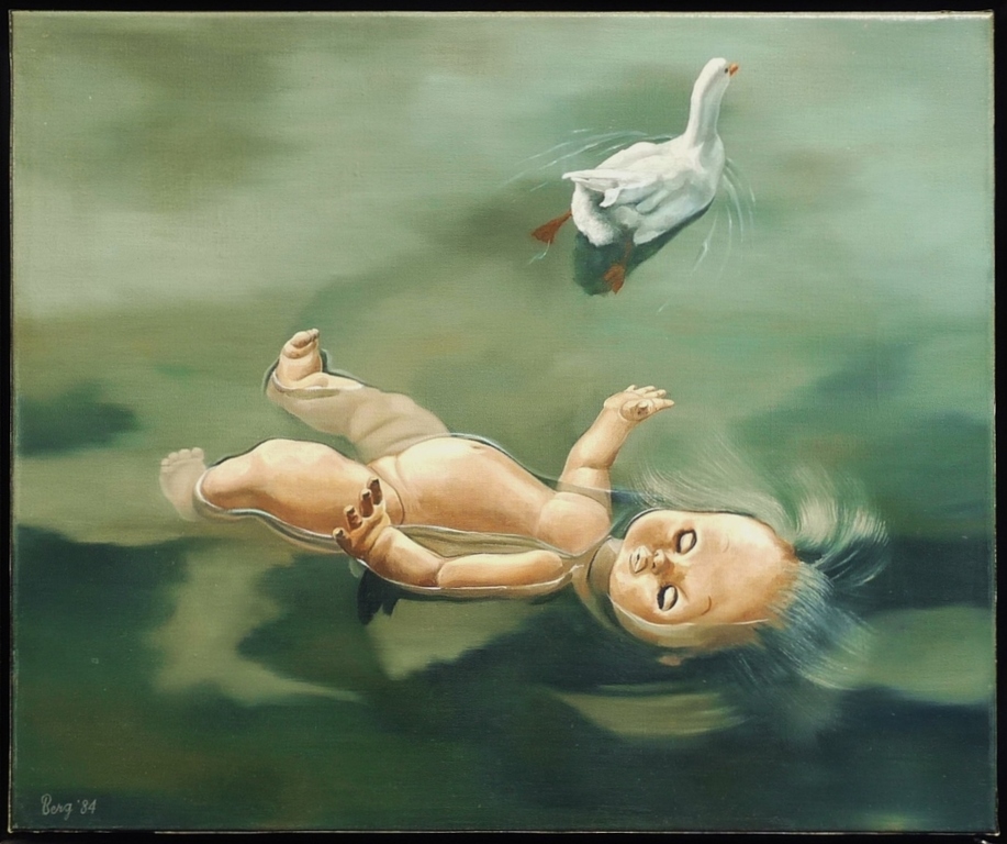 Jan van den Berg: Olieverf op doek, Pop in het water kopen? Bied vanaf 375!