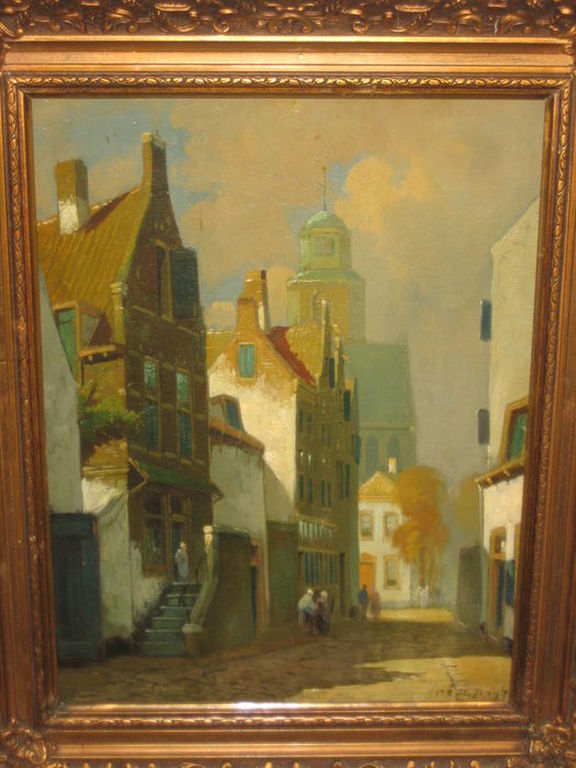 Romkes de Jongh, Stadsgezicht Amsterdam, 1870, olieverf paneel 30 x 40 lo gesign verkocht voor € 220!