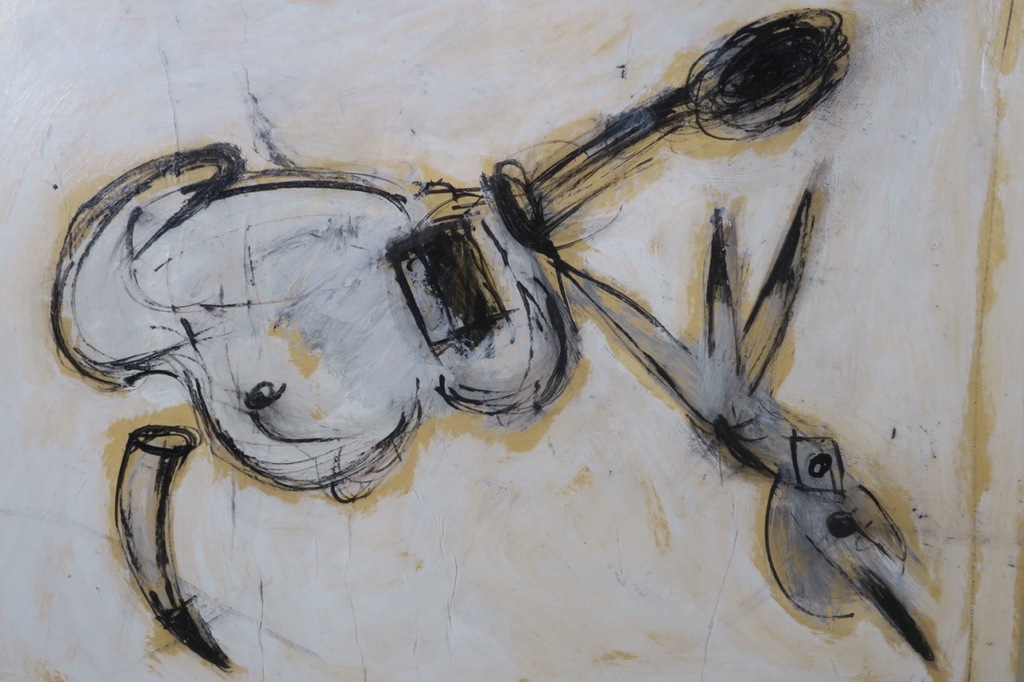 Johan Claassen: Acryl op papier, Uiteenvallende hond - Ingelijst kopen? Bied vanaf 150!