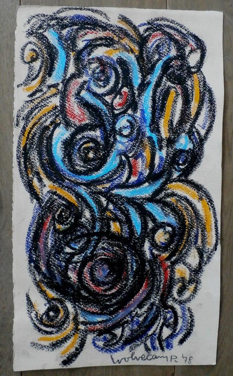 Theo Wolvecamp - abstracte krijttekening - 1978 kopen? Bied vanaf 325!