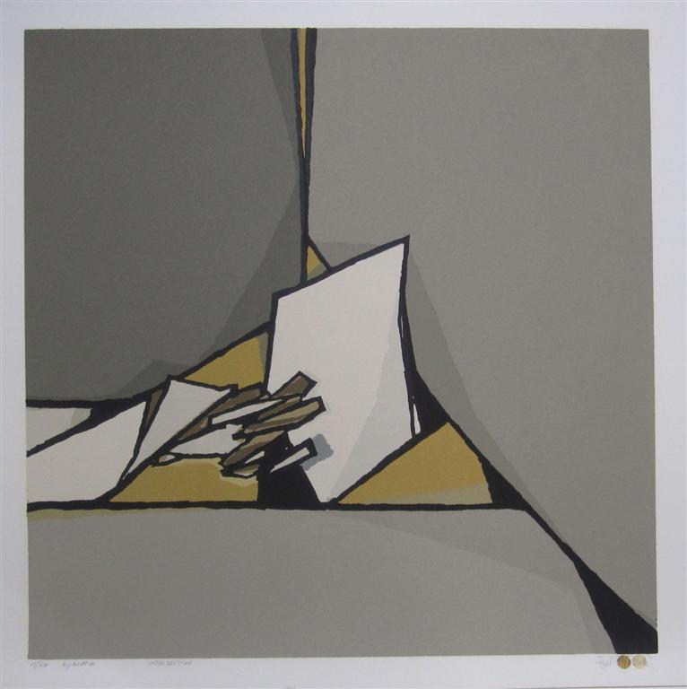 Fon Klement, boardsnede "Intersection" 90 x 90 cm. verkocht voor € 250!