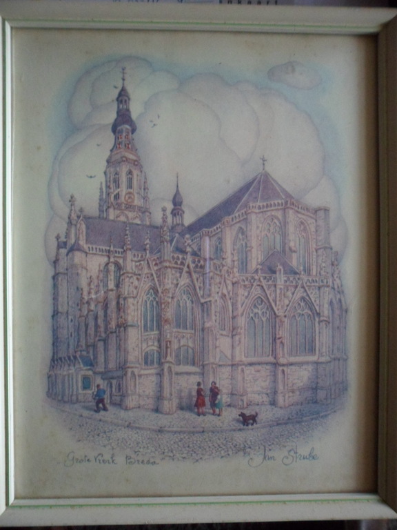 Jan Strube druk van de grote kerk in Breda,hand gesigneerd. kopen? Bied vanaf 20!