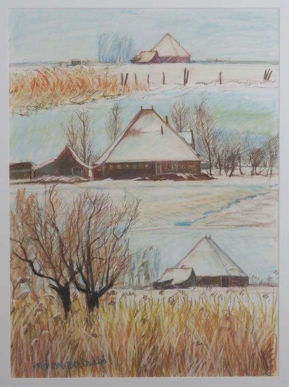 Arien van Waterland - Arien van Waterland: Krijttekening, Waterland I - Ingelijst kopen? Bied vanaf 1!