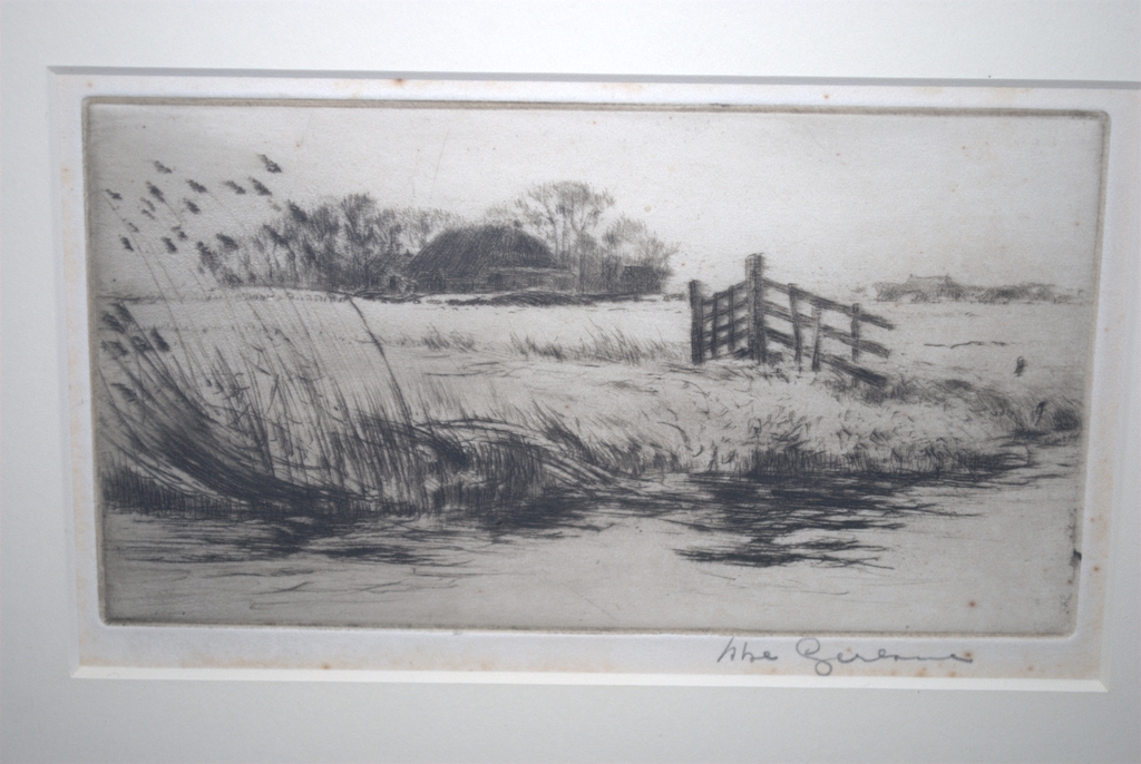 Boerenland aan een sloot--ets kopen? Bied vanaf 65!